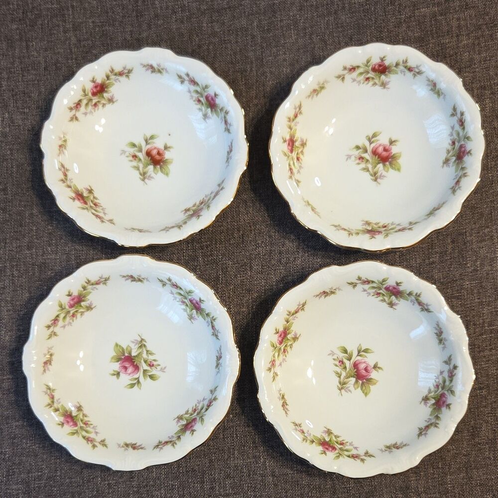 Johann Haviland 4pc Porcelain Floral Dessert Bowls White Pink Gold Bavaria